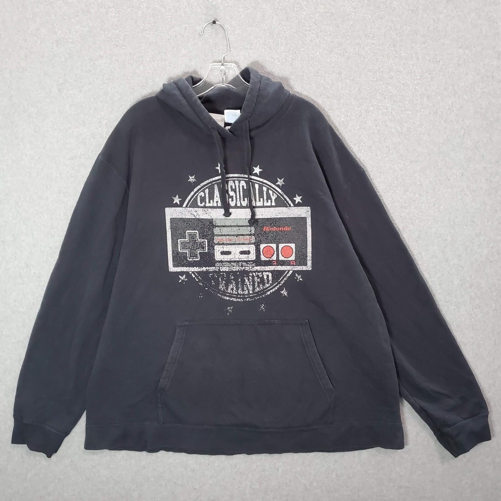 Nintendo Men Sweatshirt 2XL Black Hoodie Classically Trained Logo Graphic READ